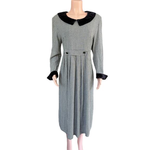Vintage 80s Jessica Howard Houndstooth Dress Long Sleeve Peter Pan Collar XL 16 - Picture 11 of 12
